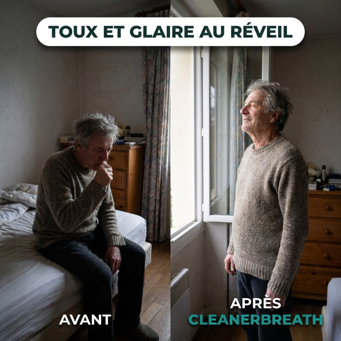 Avant / Après — toux et glaire au réveil